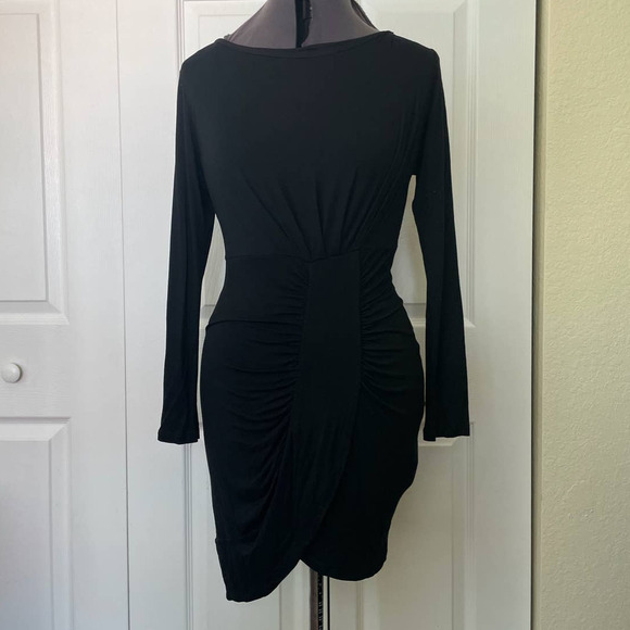 Zara Collection Black Ruched Waist Long Sleeve Mini Dress • Minimalist • Sz M 🗣 - Picture 1 of 3